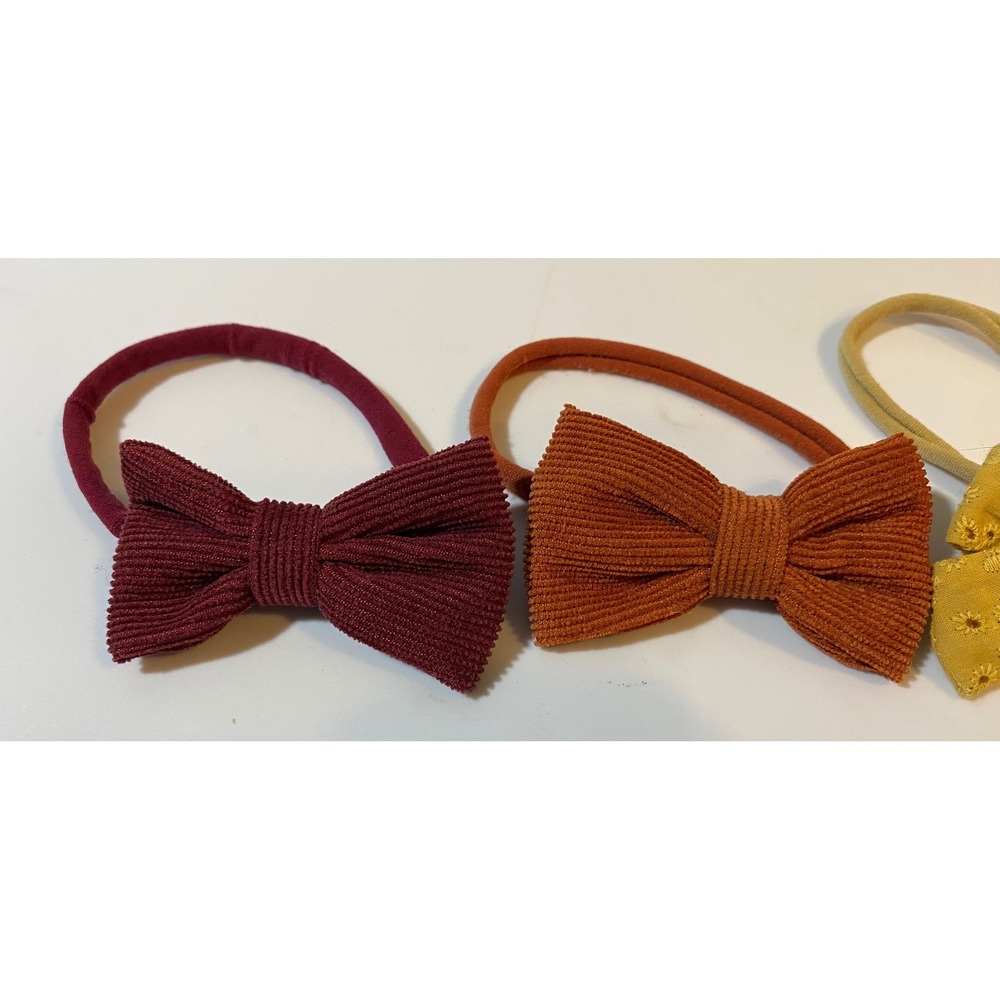 Baby Toddler Bow Headband Set Corduroy Eyelet Lace Autumn Colors 4 Pack - Picture 3 of 3